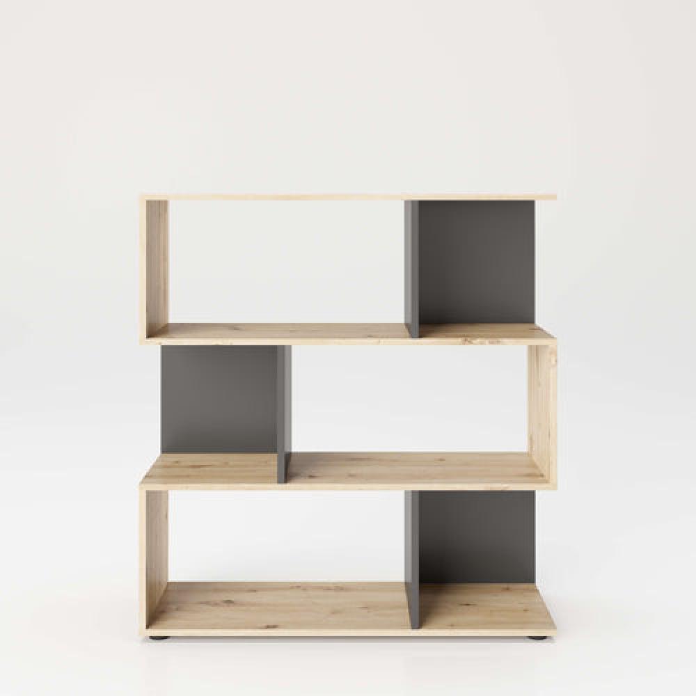 Shelfy - Bücherregal, Büroregal, Raumteiler mit 6 Fächern, asymmetrische Aufteilung: artisan eiche / grau Bild 1