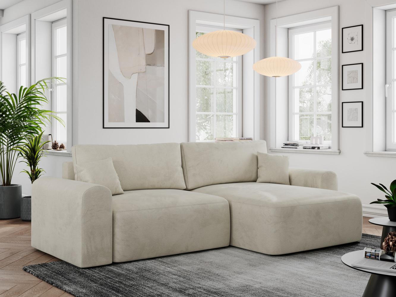 Ecksofa L-form, Couch mit Schlaffunktion und Bettkaste - NELSON - Beige Velours Bild 1