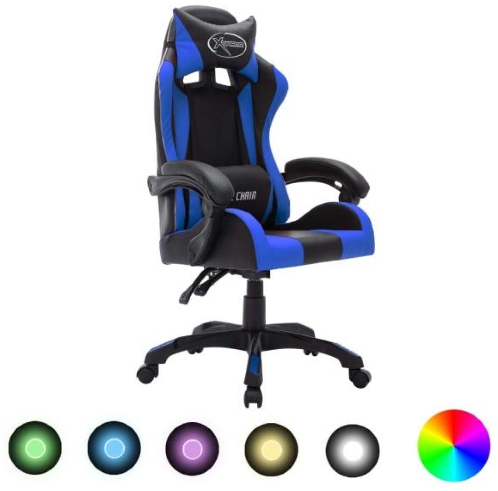 Gaming-Stuhl mit RGB LED-Leuchten Blau und Schwarz Kunstleder Bild 1