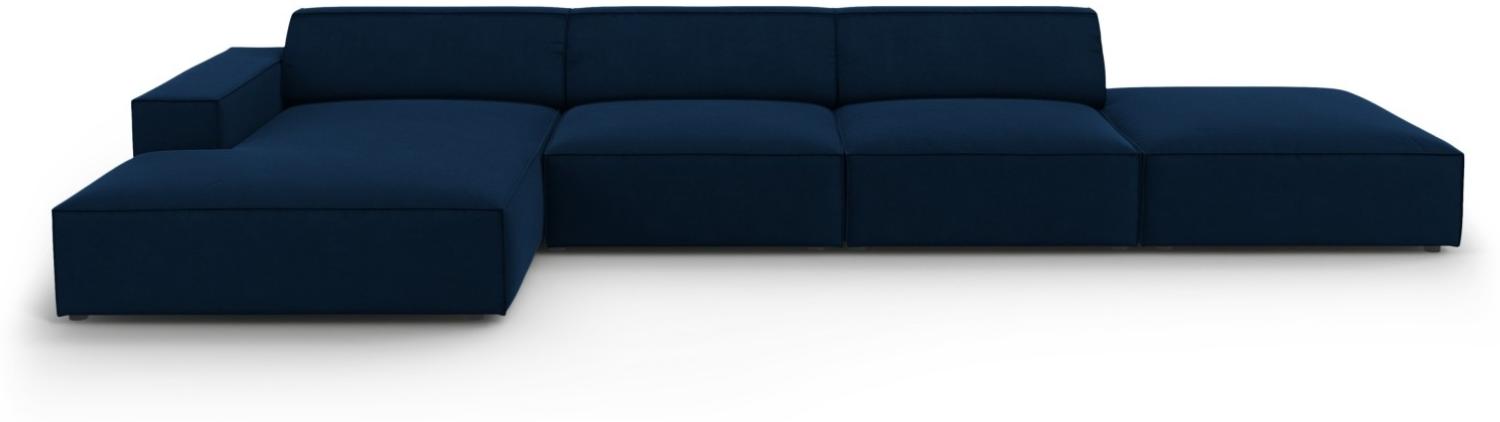 Micadoni 5-Sitzer Samtstoff Ecke links Sofa Jodie | Bezug Royal Blue | Beinfarbe Black Plastic Bild 1