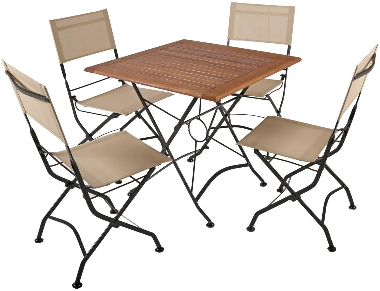 5-tlg. Holz Tischgruppe TRIEST Set Garten Sitzgruppe Outdoor Metall Möbel Tisch Bild 1