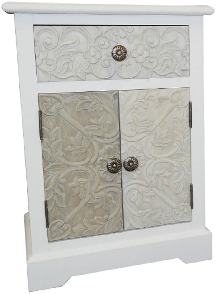 Casa Padrino Landhausstil Kommode Weiß / Mehrfarbig 45 x 32 x H. 64 cm - Handgefertigte Kommode mit Schublade und 2 Türen Bild 1
