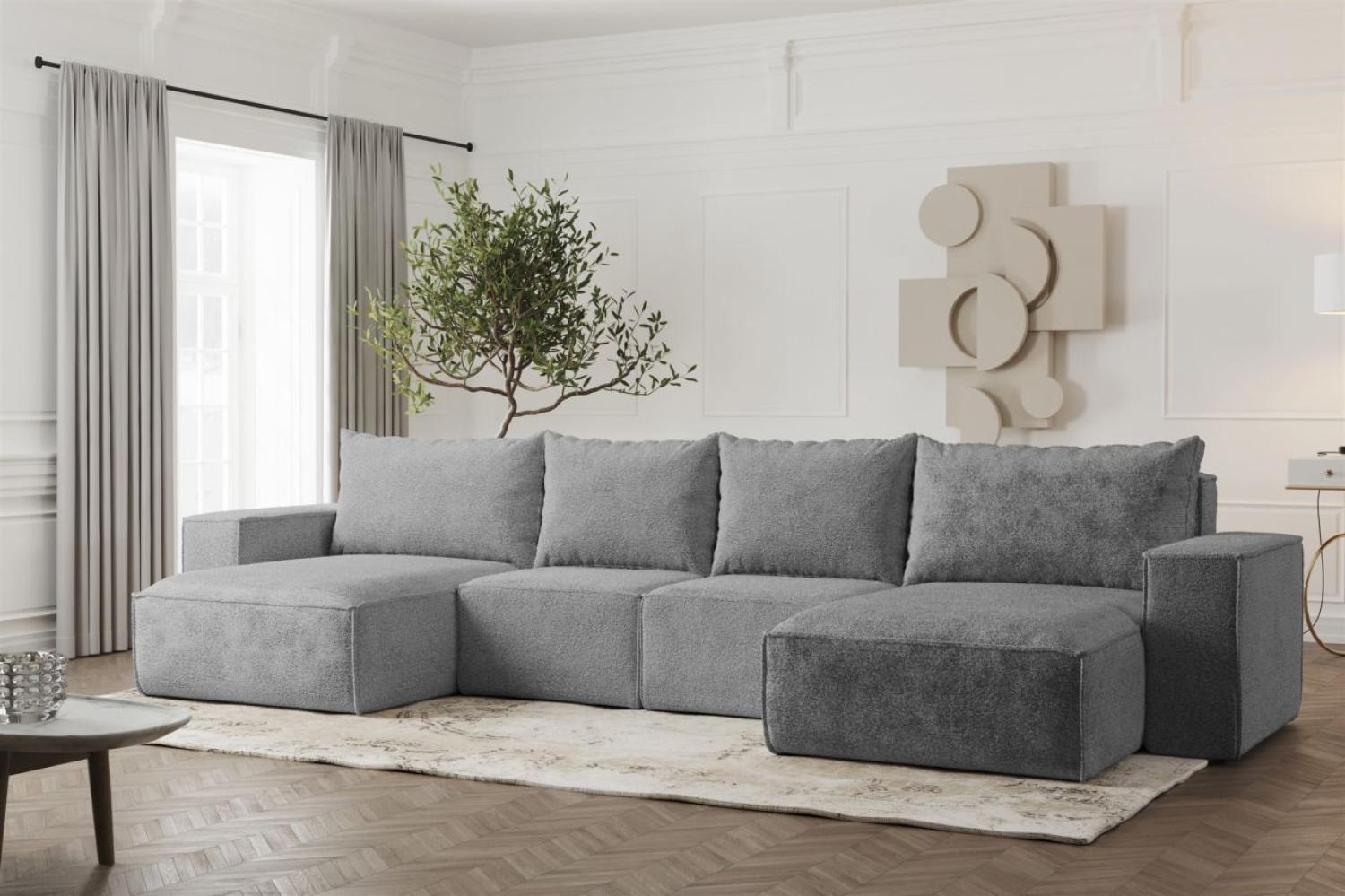 Wohnlandschaft U-Form Sofa ESTELLE mit Schlaffunktion in Stoff Abriamo Grau Bild 1
