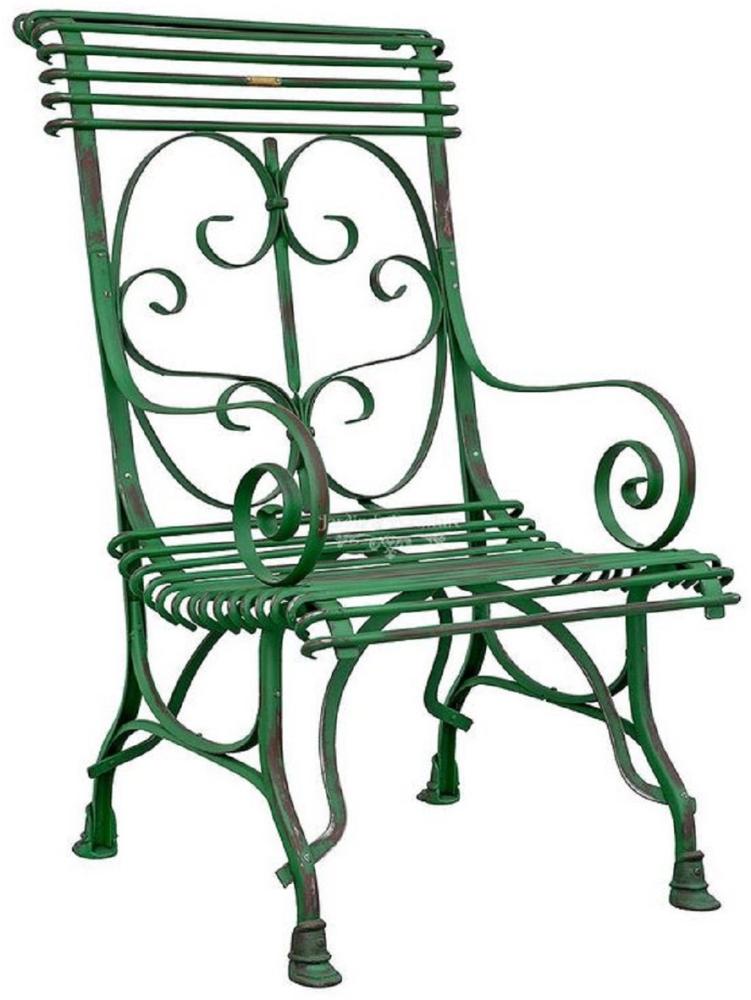 Casa Padrino Jugendstil Gartenstuhl Antik Grün 64 x 66 x H. 114 cm - Handgefertigter Schmiedeeisen Stuhl mit Armlehnen - Nostalgische Garten Möbel Bild 1