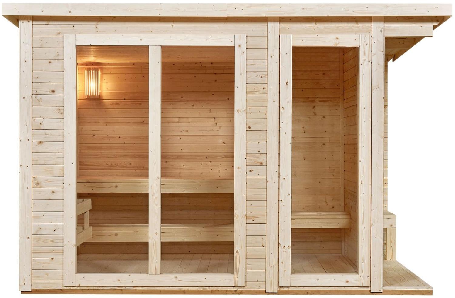 Artsauna Outdoor Sauna Varberg 320 x 180 cm mit 8 kW Ofen & Zubehör - Fichtenholz Gartensauna für 4 Personen - komplett Set Outdoorsauna für Garten Bild 1