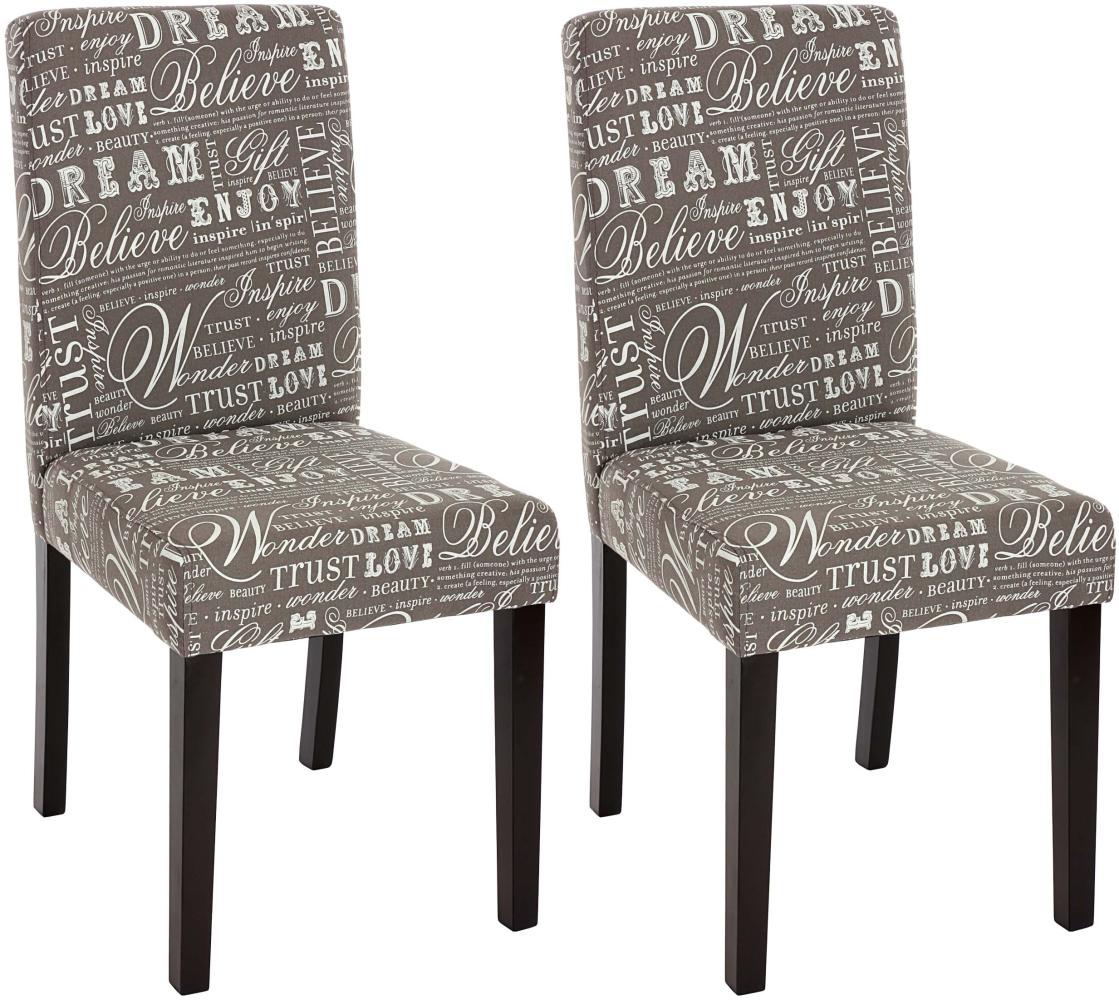 2er-Set Esszimmerstuhl Stuhl Küchenstuhl Littau ~ Textil mit Schriftzug, grau, dunkle Beine Bild 1