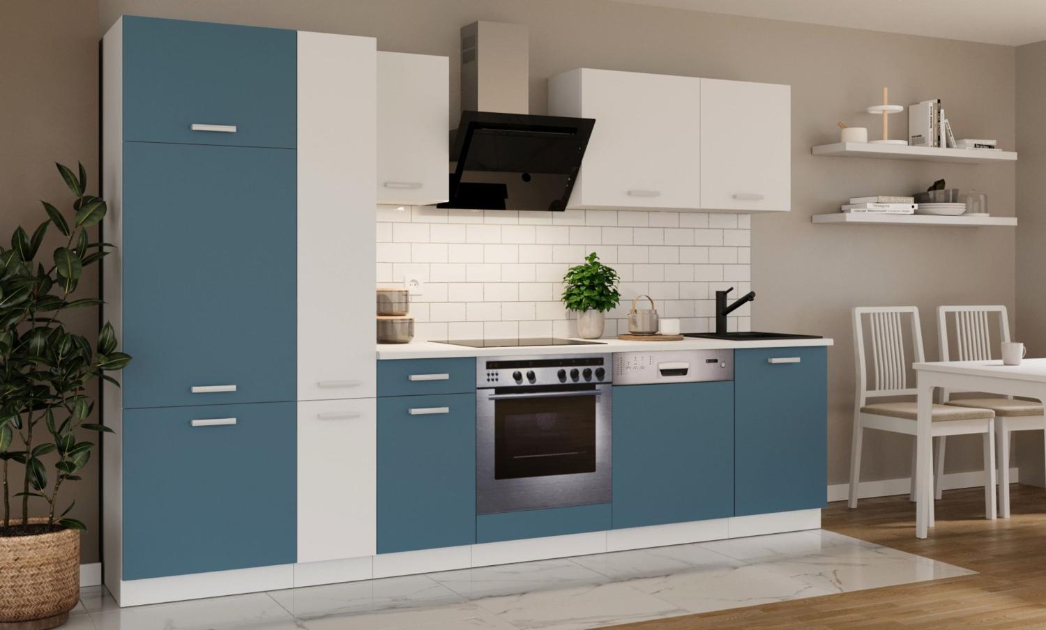 Küche 'Toni' Küchenzeile, Küchenblock, Singleküche, 300 cm, Skagerrak Blau Bild 1
