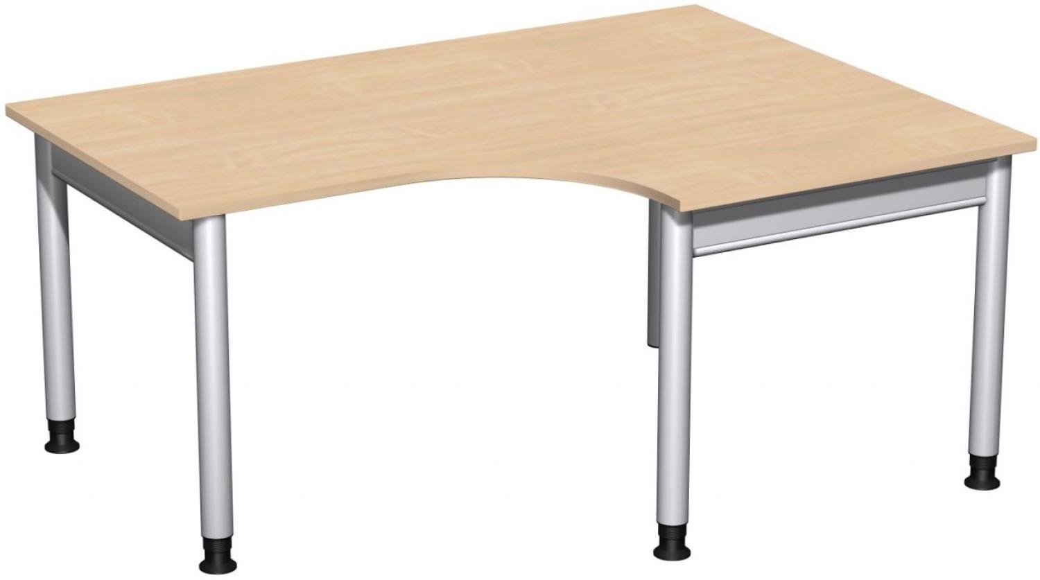PC-Schreibtisch '4 Fuß Pro' rechts, höhenverstellbar, 160x120cm, Buche / Silber Bild 1