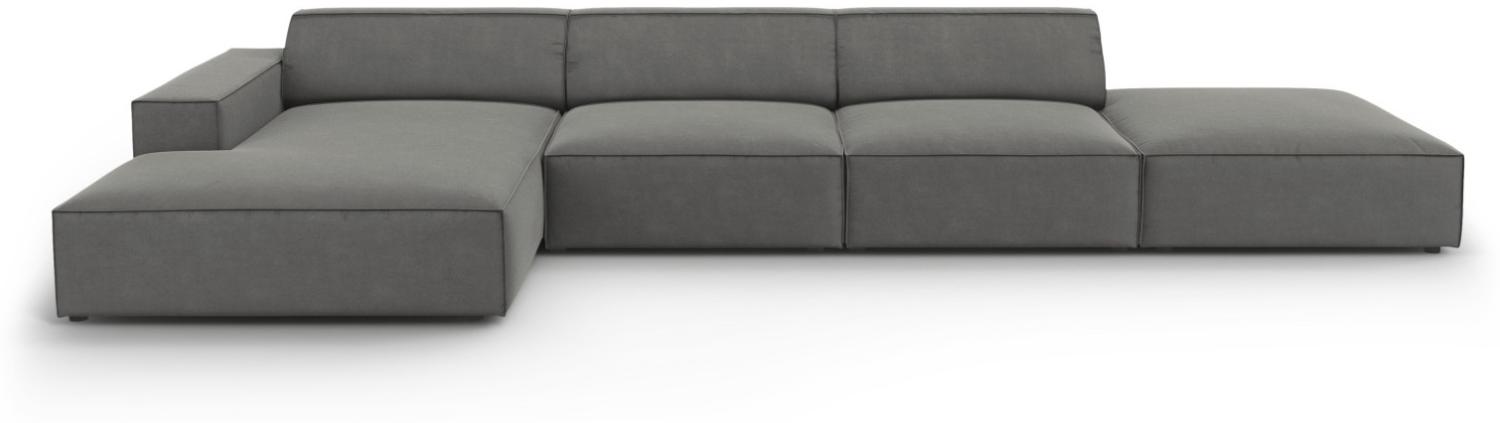 Micadoni 5-Sitzer Samtstoff Ecke links Sofa Jodie | Bezug Light Grey | Beinfarbe Black Plastic Bild 1