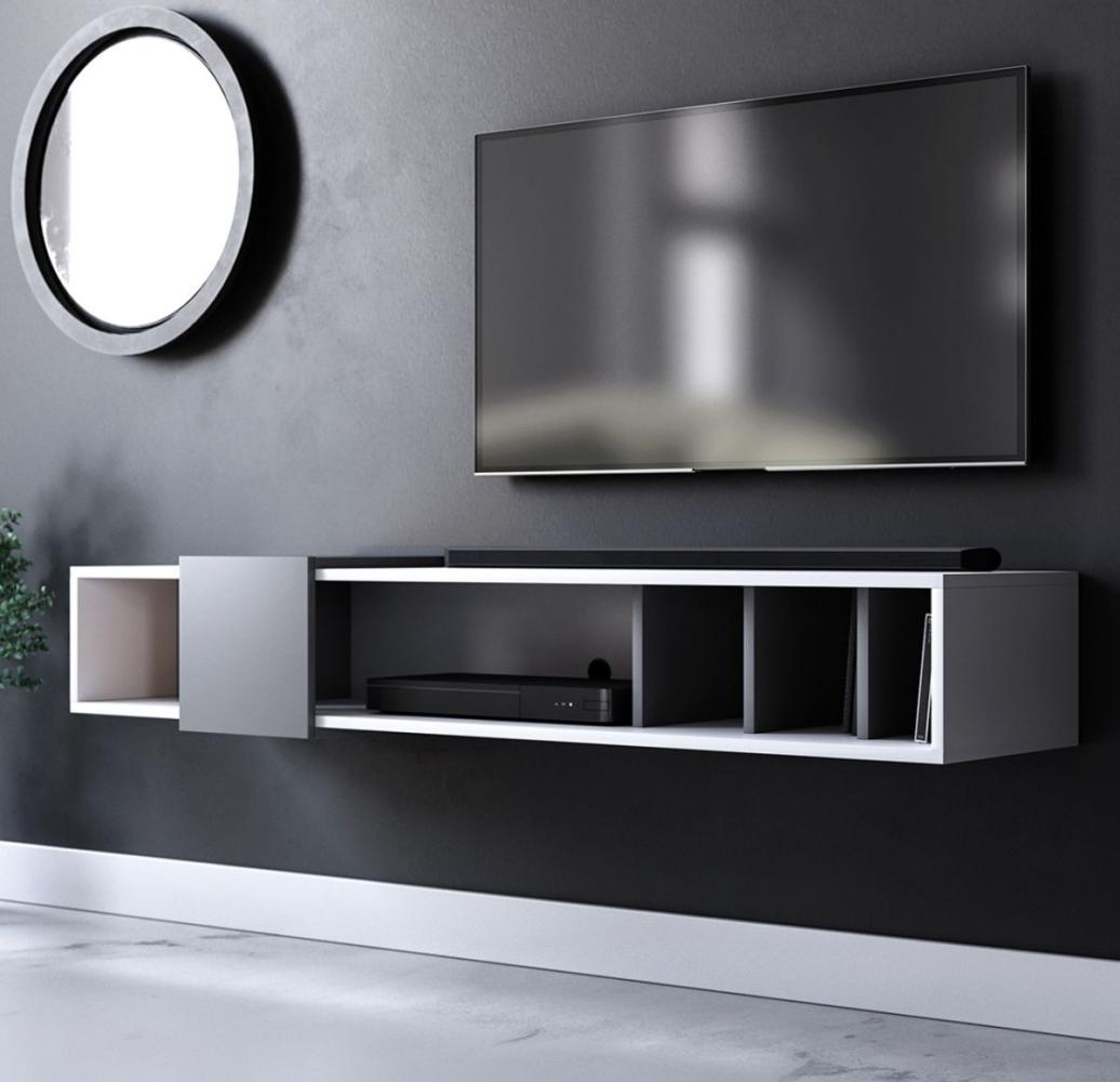 TV-Lowboard Design-T in weiß und grau hängend 150 cm Bild 1