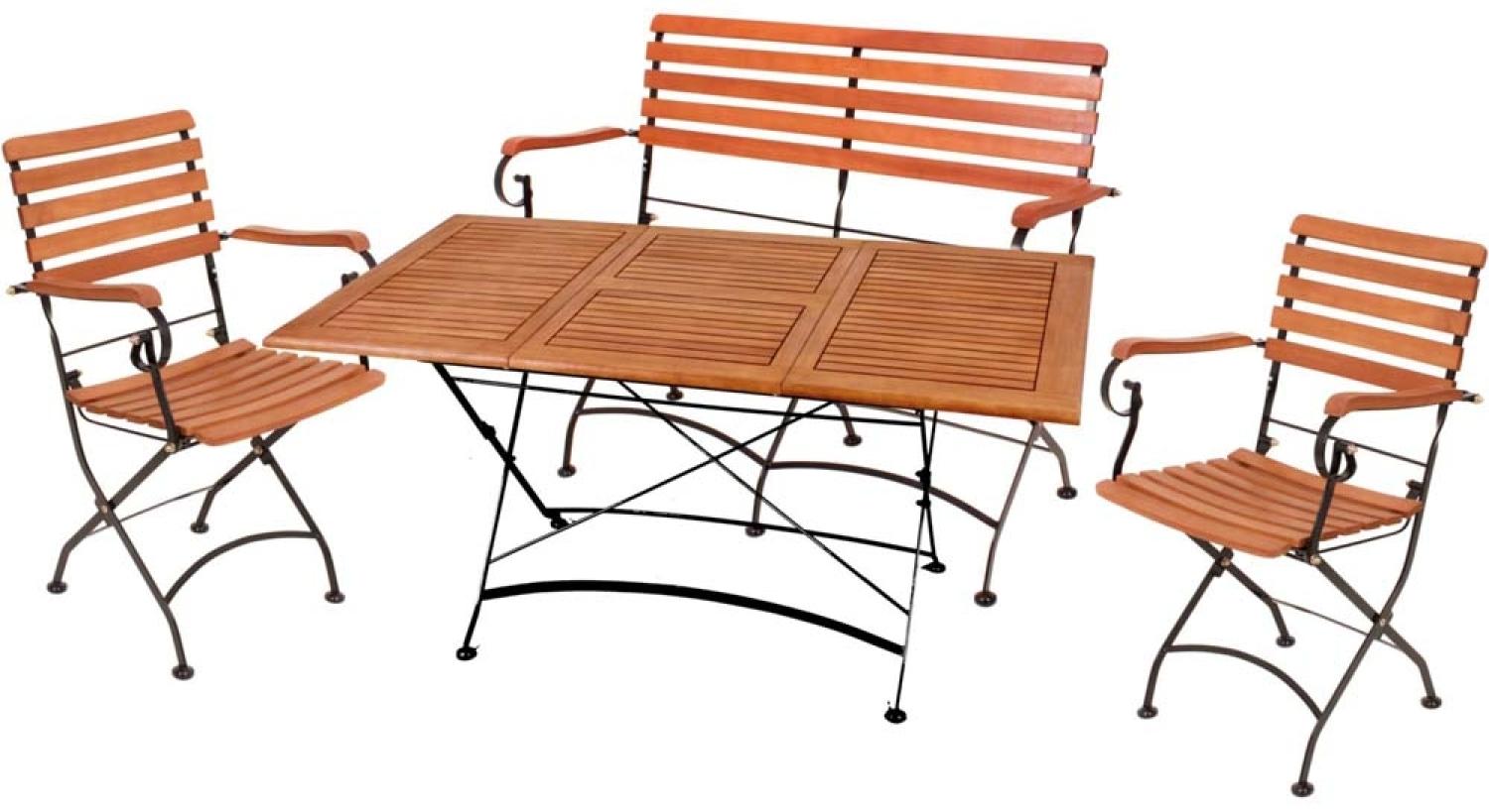 Tischgruppe WIEN, 4 teilig, Tisch, Bank, 2 Stühle, Eukalyptus Bild 1