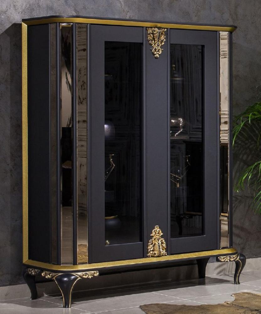Casa Padrino Luxus Barock Vitrine Schwarz / Gold - Verspiegelter Massivholz Vitrinenschrank mit 2 Türen - Prunkvolle Barock Möbel Bild 1