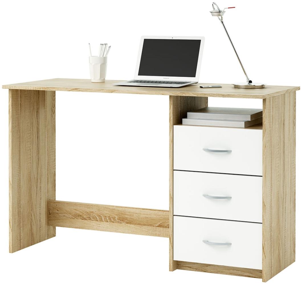 Schreibtisch >Florian< in Weiß/Sonoma-Eiche - 123x76. 5x50. 1cm (BxHxT) Bild 1