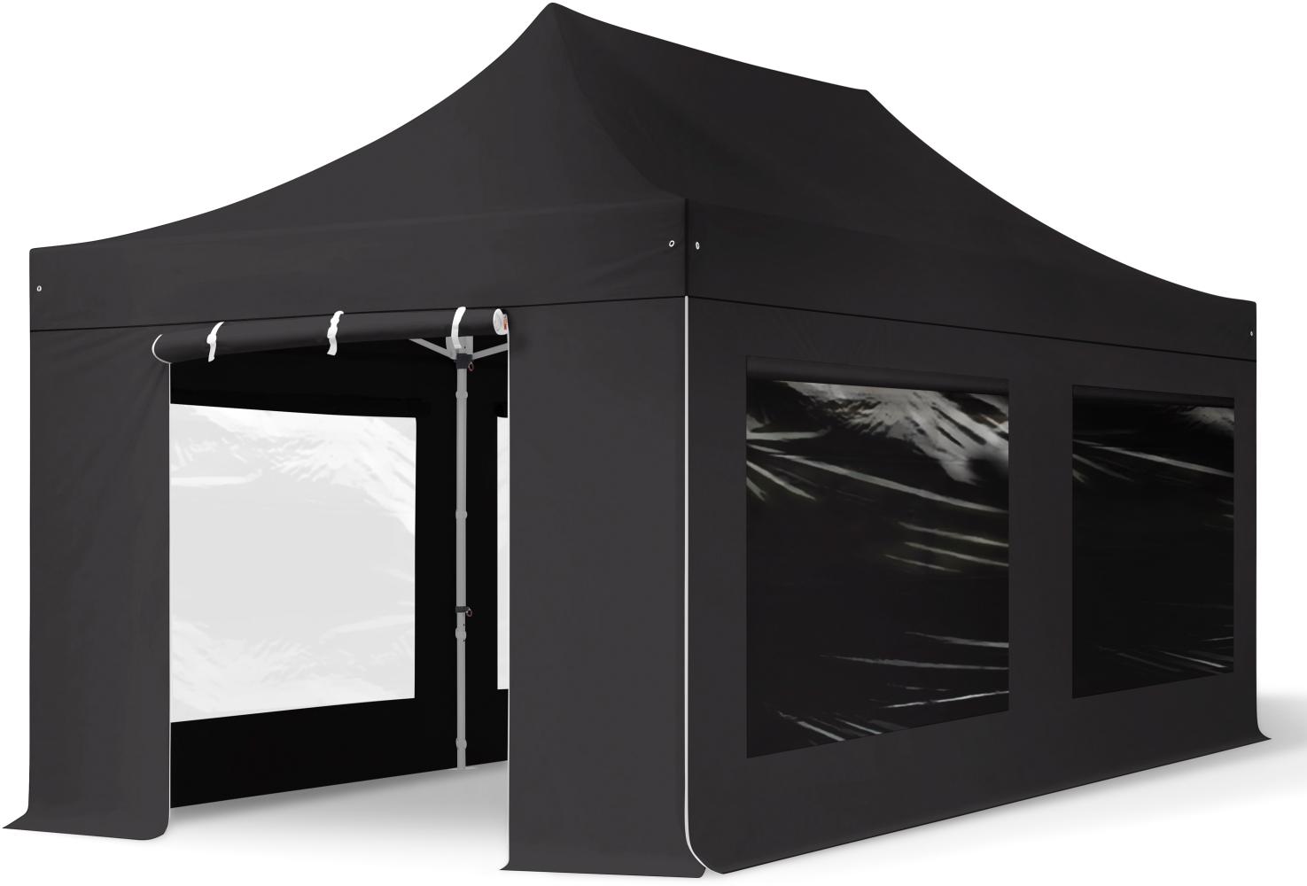 3x6 m Faltpavillon PROFESSIONAL Alu 40mm, Seitenteile mit Panoramafenstern, schwarz Bild 1