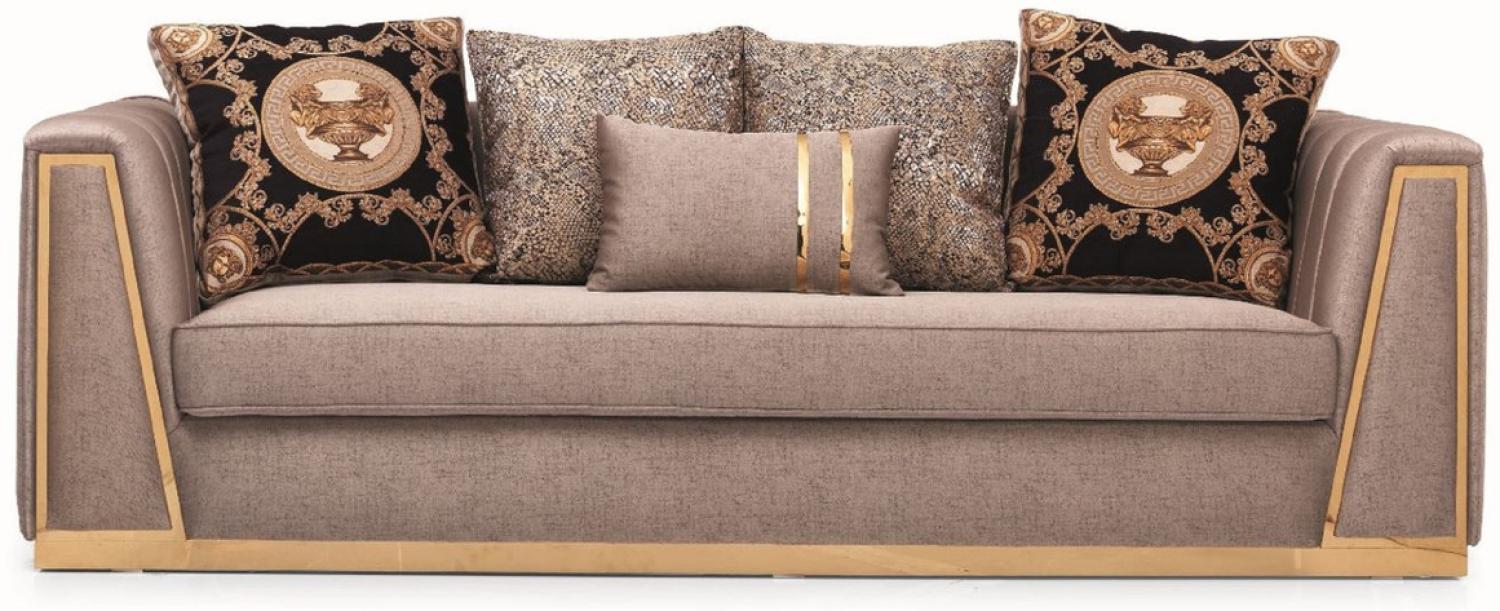 Casa Padrino Luxus Wohnzimmer Sofa mit dekorativen Kissen Grau / Gold 240 x 92 x H. 78 cm - Luxus Wohnzimmer Möbel Bild 1