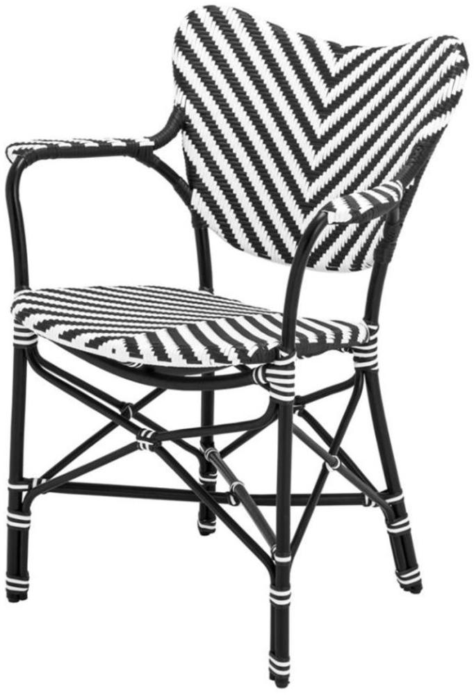 Casa Padrino Designer Gartenstuhl mit Armlehnen schwarz / weiß - Luxus Gartenmöbel Bild 1