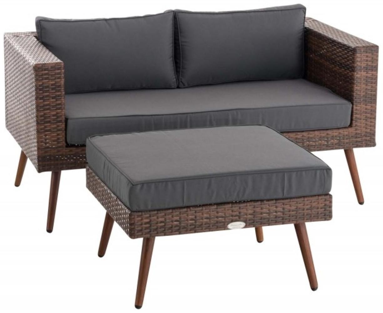 2er Sofa Molde mit Fußhocker Flachrattan braun-meliert 40 cm (Dunkelbraun) eisengrau Bild 1