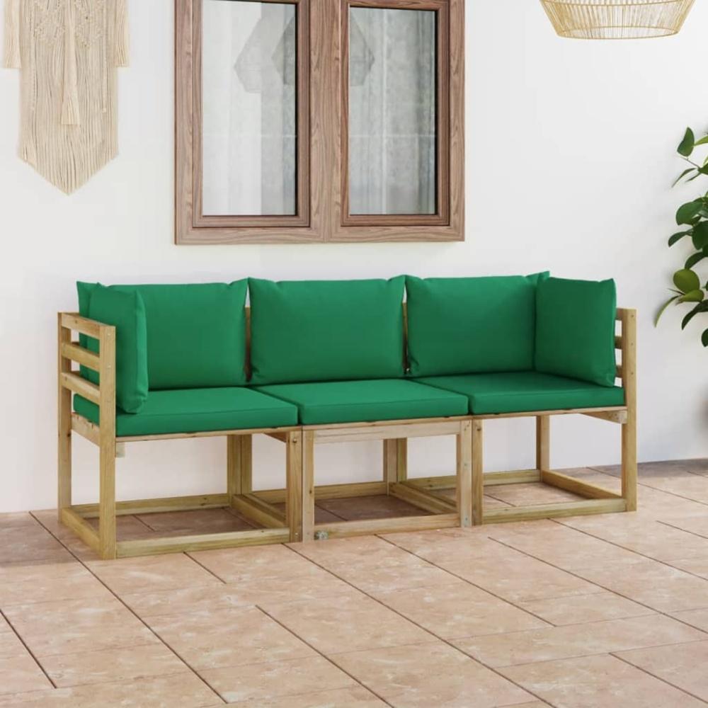 vidaXL 3-Sitzer-Gartensofa mit Grünen Kissen Bild 1