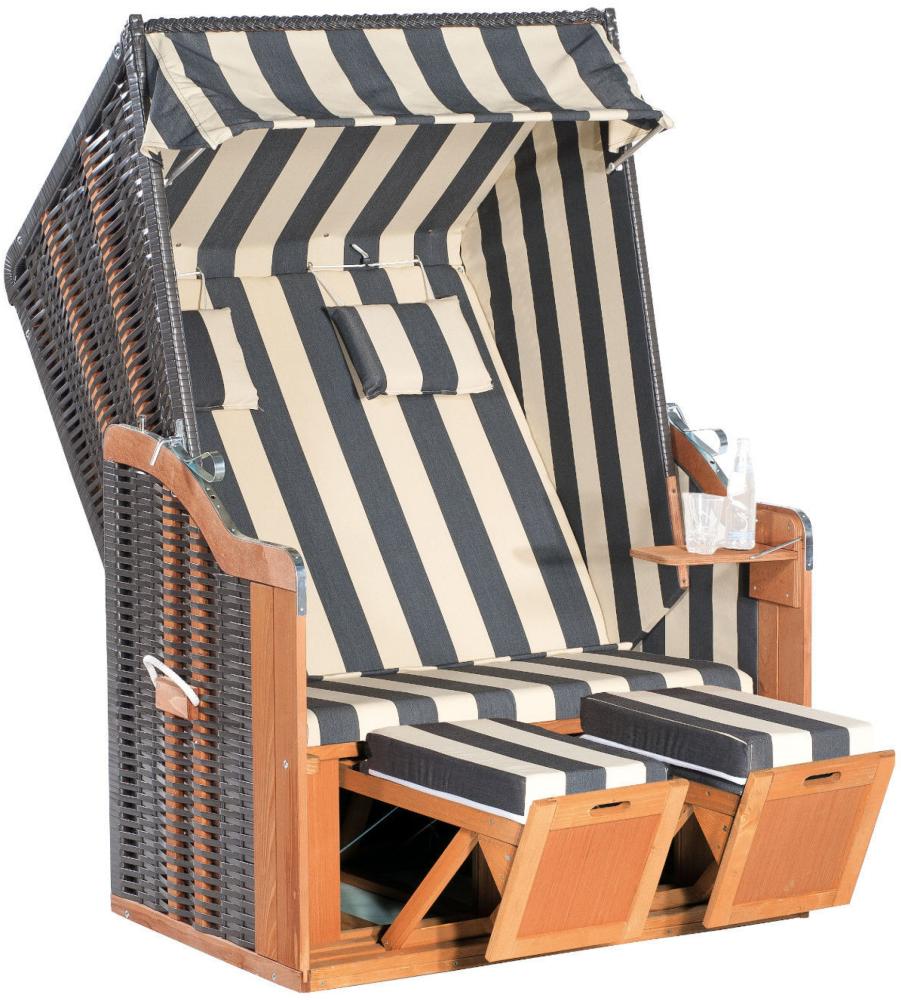 SunnySmart Garten-Strandkorb Rustikal 50 PLUS 2-Sitzer anthrazit/beige mit Kissen Bild 1