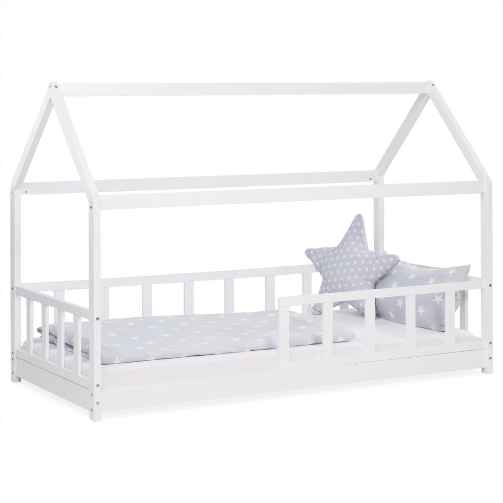 Kinderbett Hausbett mit Rausfallschutz 90x200 cm Bodenbett Montessori Bett Bettenhaus Lattenrost Bild 1