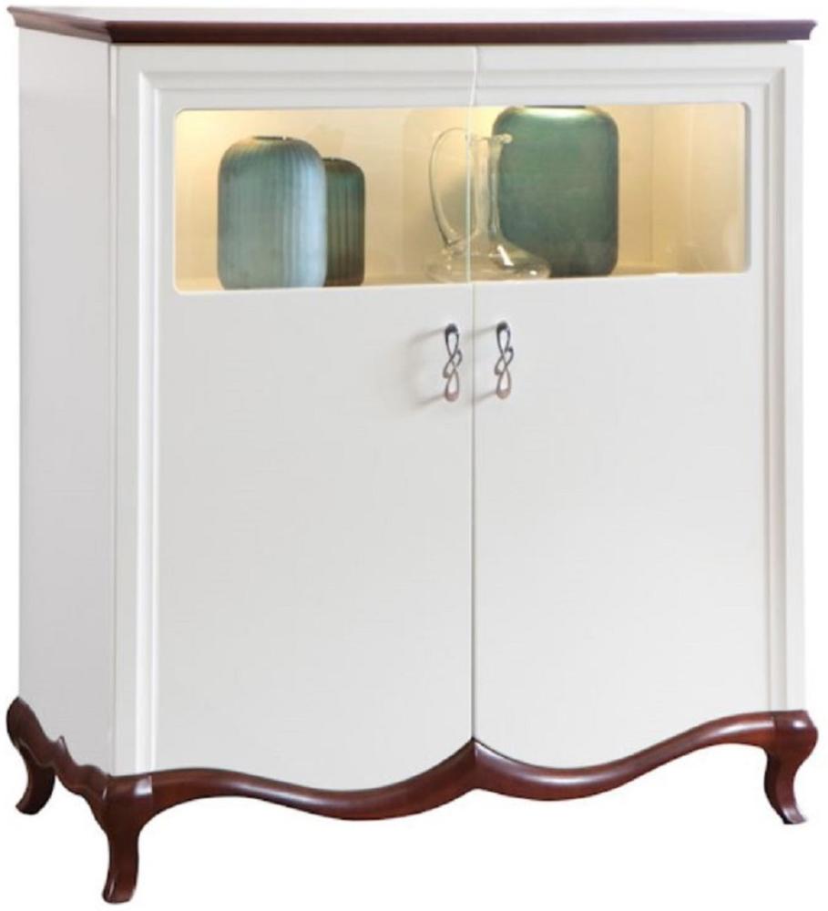 Casa Padrino Luxus Art Deco Barschrank Weiß / Dunkelbraun 114 x 46,5 x H. 123 cm - Beleuchteter Wohnzimmerschrank mit 2 Türen Bild 1