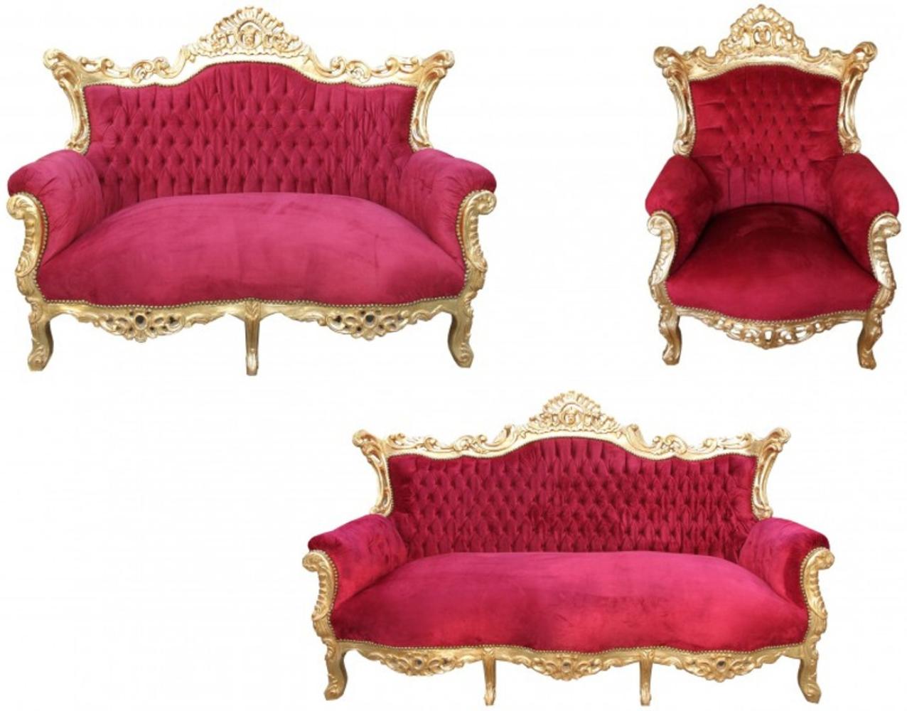 Casa Padrino Barock Wohnzimmer Set Master Bordoaux Rot/ Gold - 3er Sofa+2er Sofa + 1 Sessel Bild 1
