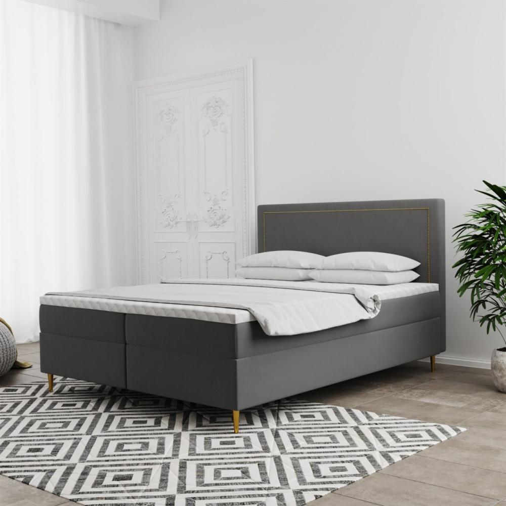 Boxspringbett Schlafzimmerbett LUCIEN 120x200cm in Stoff Soro Grau Bild 1