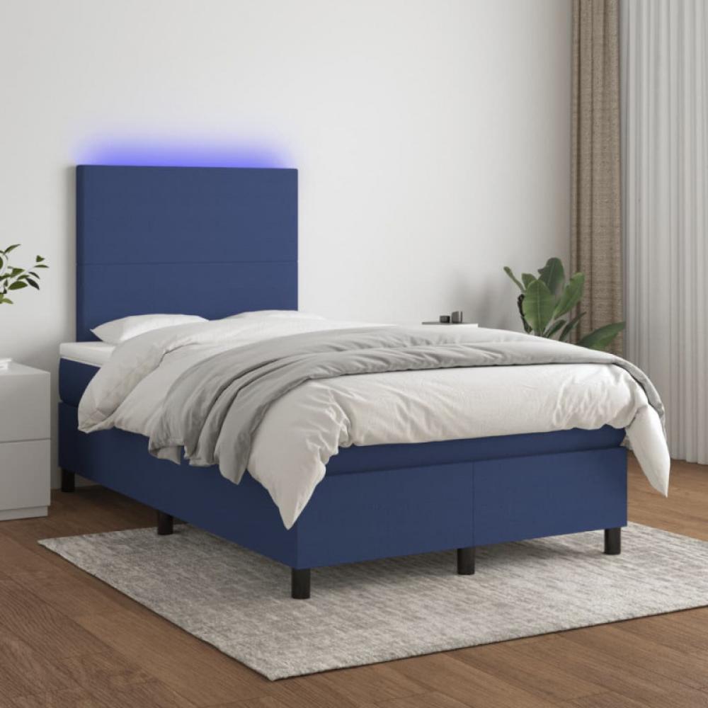 vidaXL Boxspringbett mit Matratze & LED Stoff Blau 120 x 200 cm, Härtegrad: H2 [3134707] Bild 1