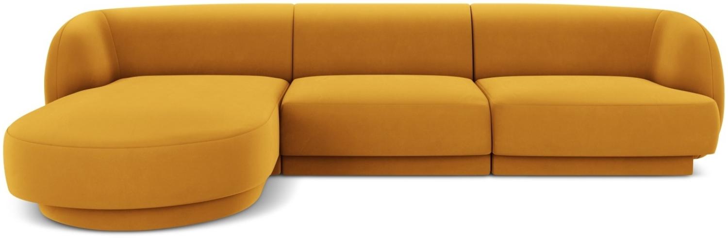Micadoni 4-Sitzer Samtstoff Ecke links Sofa Miley | Bezug Yellow | Beinfarbe Black Plastic Bild 1