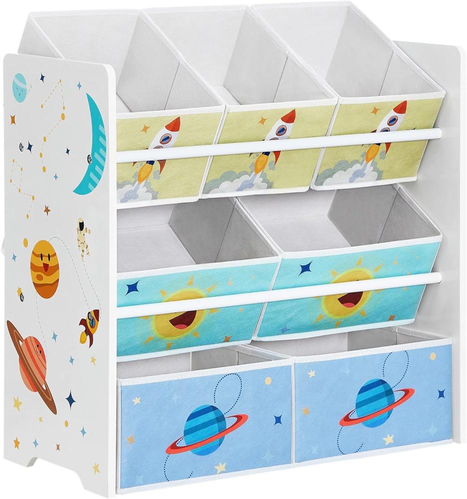 SONGMICS Kinderzimmer-Regal, Spielzeugregal mit 7 Aufbewahrungsboxen aus Vliesstoff, Bücherregal Kinder, Kinder-Regal für Spielzeug, Spielzeug-Organizer, 29,5 x 62,5 x 60 cm, weiß GKR034W01 Bild 1