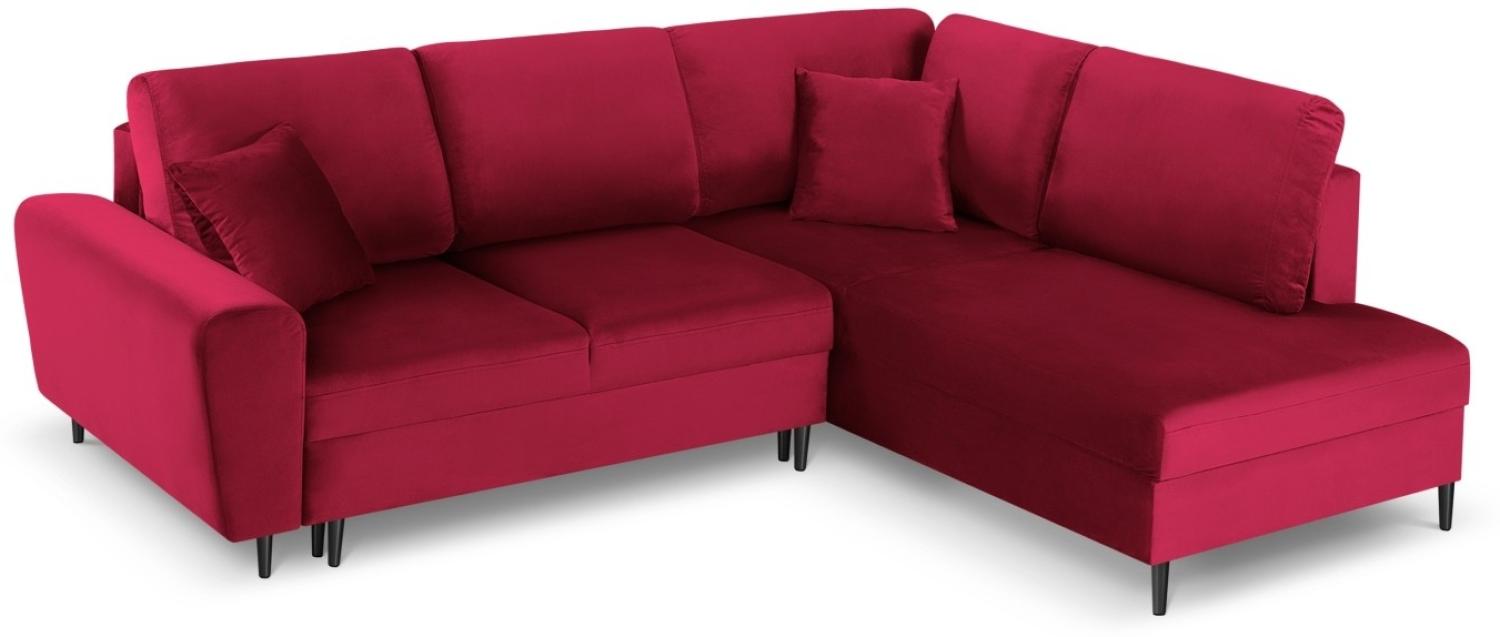 Micadoni 5-Sitzer Samtstoff Ecke rechts Sofa mit Bettfunktion und Box Moghan | Bezug Red | Beinfarbe Black Chrome Metal Bild 1