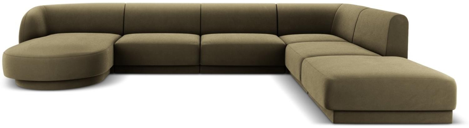 Micadoni 6-Sitzer Samtstoff Panorama Ecke rechts Sofa Miley | Bezug Green | Beinfarbe Black Plastic Bild 1