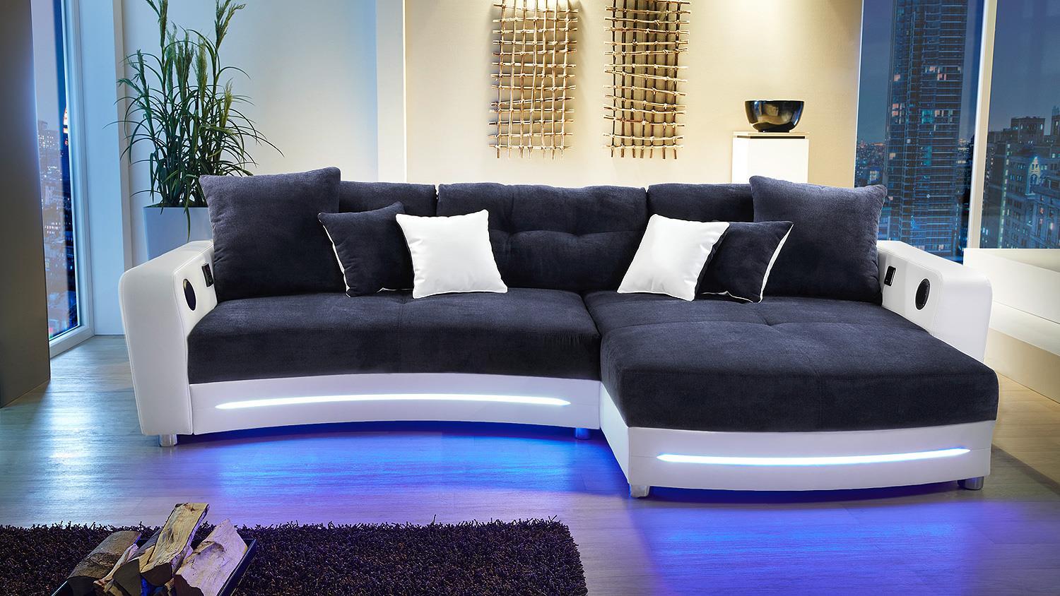 Wohnlandschaft LAREDO Sofa weiß blau LED Soundsystem Bild 1