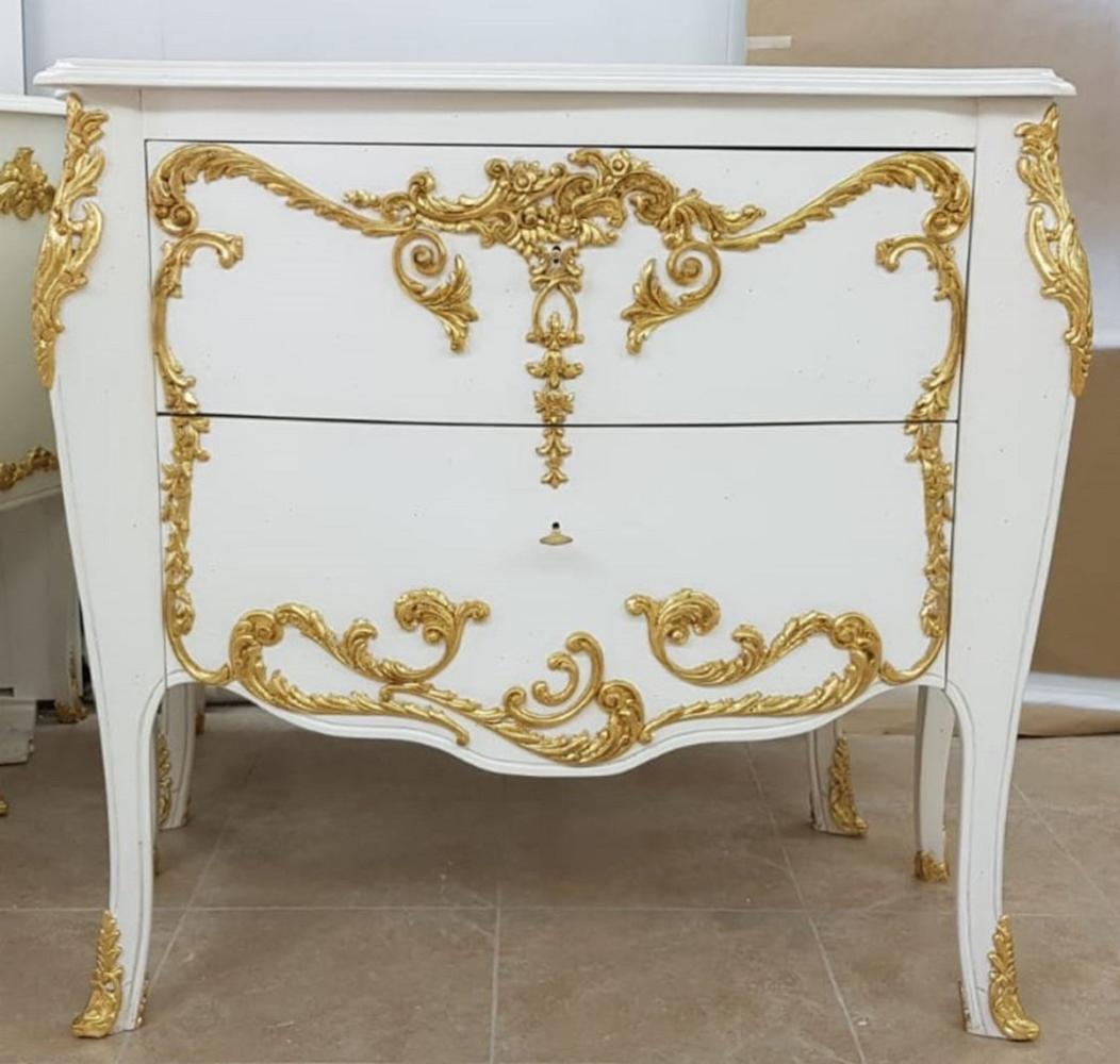 Casa Padrino Luxus Barock Kommode Weiß / Gold - Handgefertigte Massivholz Kommode mit 2 Schubladen - Luxus Möbel im Barockstil - Barock Möbel - Luxus Qualität - Made in Italy Bild 1