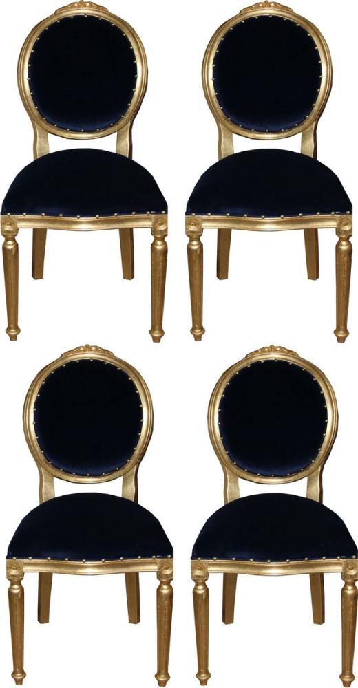 Casa Padrino Luxus Barock Esszimmer Set Medaillon Royalblau / Gold 50 x 52 x H. 99 cm - 4 handgefertigte Esszimmerstühle - Barockmöbel Bild 1