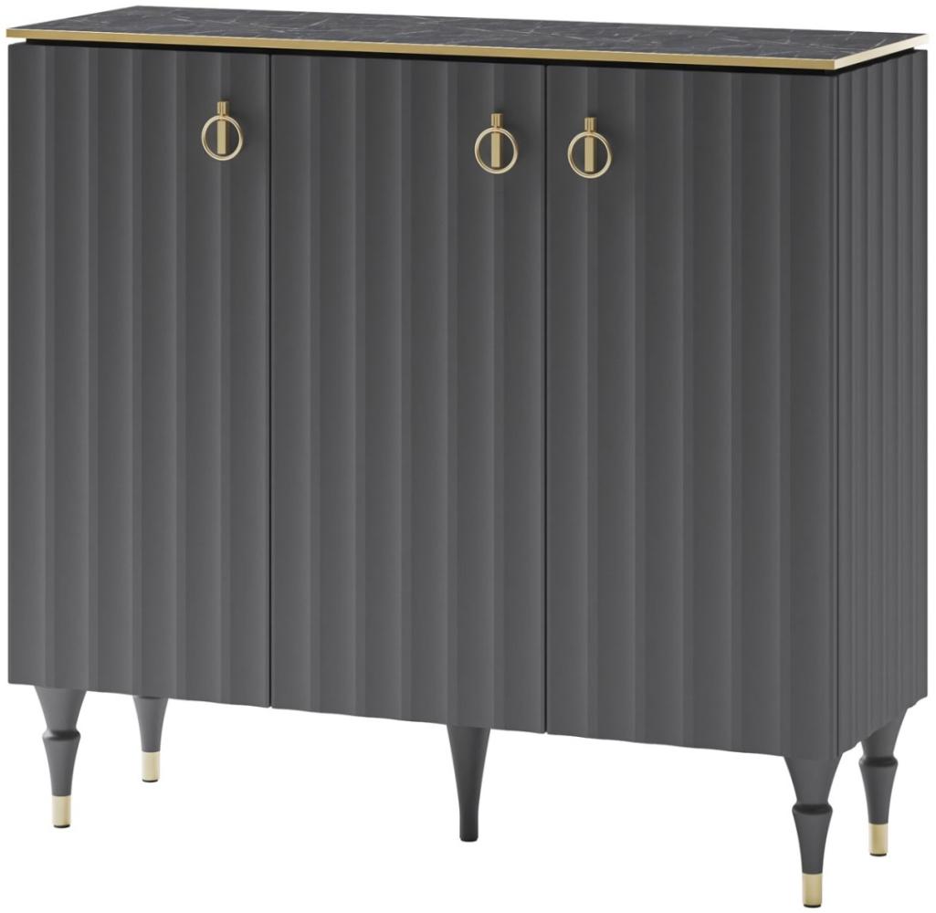 Sideboard Kommode Lorenzo 117x40x108cm graphit Nero Marquina Marmor-Optik 3-trg Bild 1