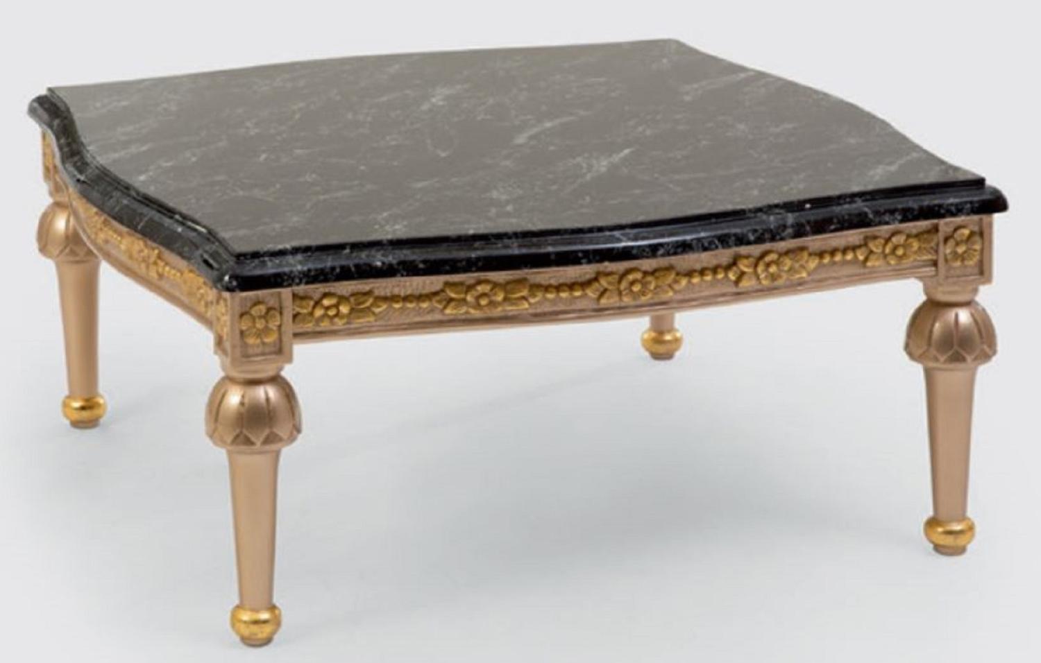 Casa Padrino Luxus Barock Couchtisch Schwarz / Silber / Gold - Prunkvoller Massivholz Wohnzimmertisch mit Tischplatte in Marmoroptik - Barock Möbel Bild 1