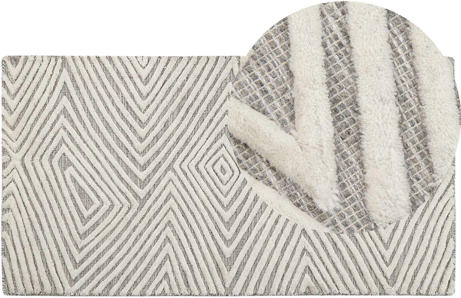Teppich Wolle cremeweiß hellgrau 80 x 150 cm Kurzflor GOKSUN Bild 1