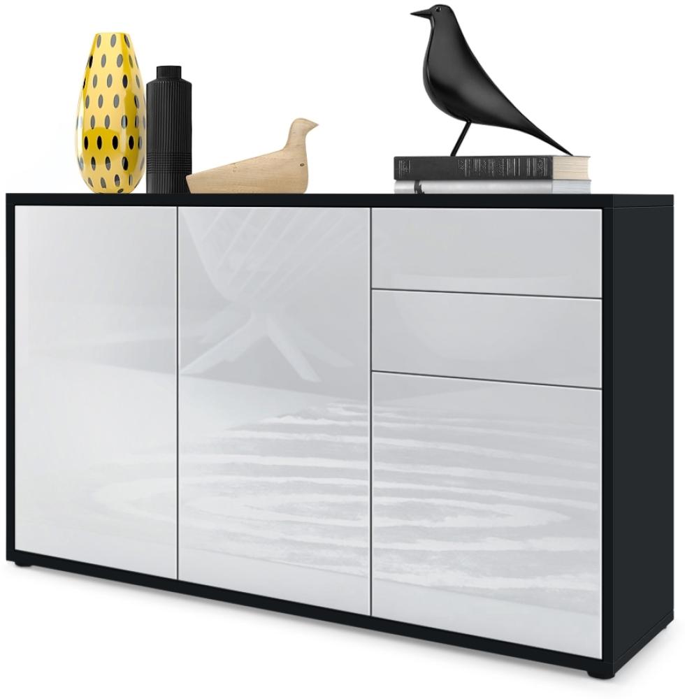 Vladon Sideboard Ben V3, Kommode mit 3 Türen und 2 Schubladen, Schwarz matt/Weiß Hochglanz (117 x 74 x 36 cm) Bild 1