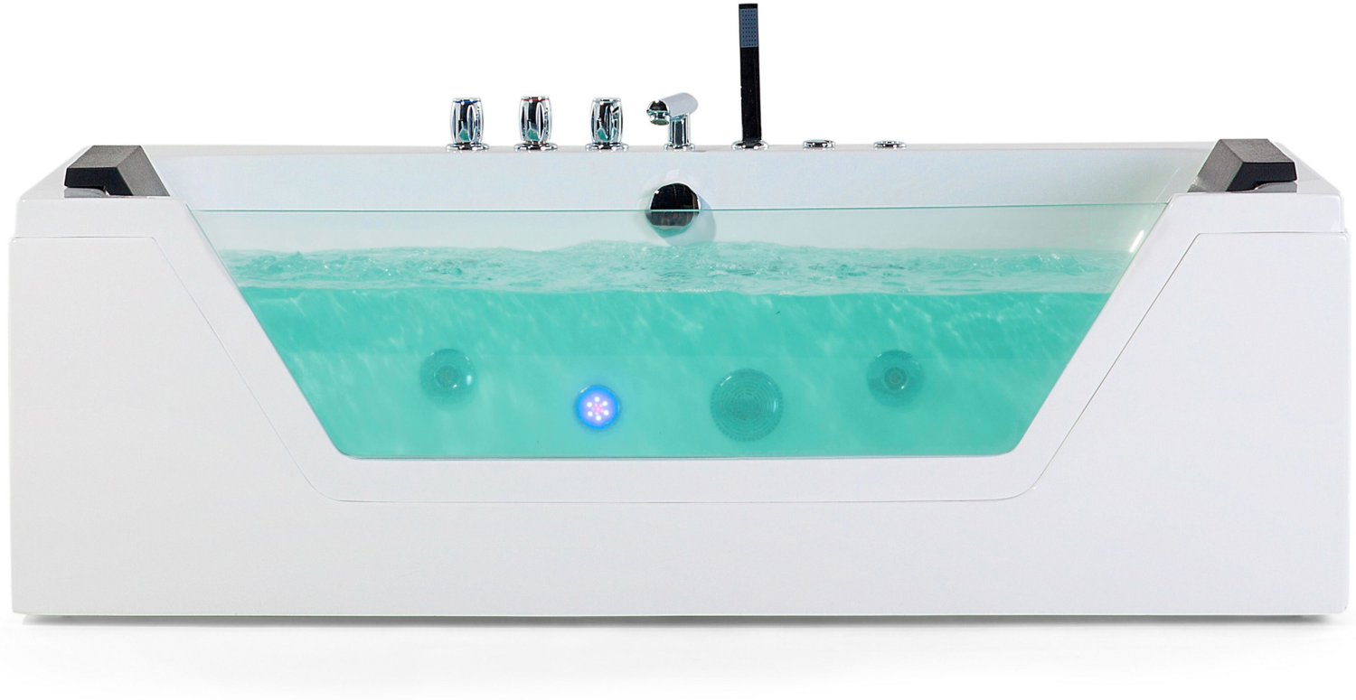 Whirlpool Badewanne weiß LED Unterwasserbeleuchtung 162 x 76 cm SAMANA Bild 1