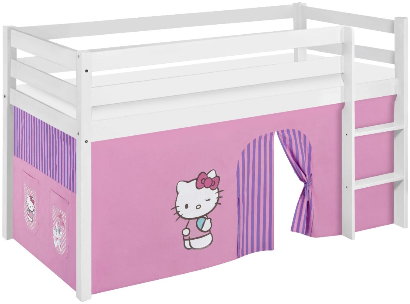 Lilokids 'Jelle' Spielbett 90 x 190 cm, Hello Kitty Lila, Kiefer massiv, mit Vorhang Bild 1