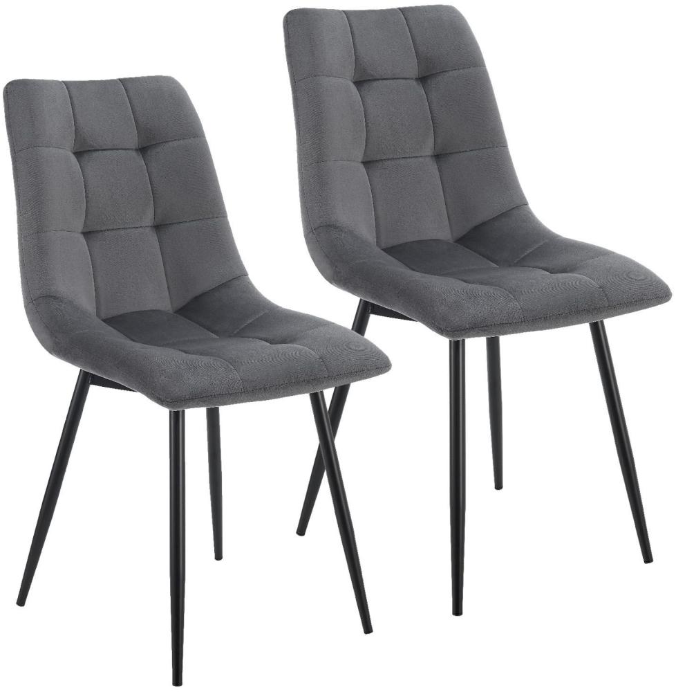 Juskys Esszimmerstühle Blanca 2er Set - Samt Stühle gepolstert - Stuhl für Esszimmer, Küche & Wohnzimmer - modern, belastbar bis 120 kg Dunkelgrau Bild 1