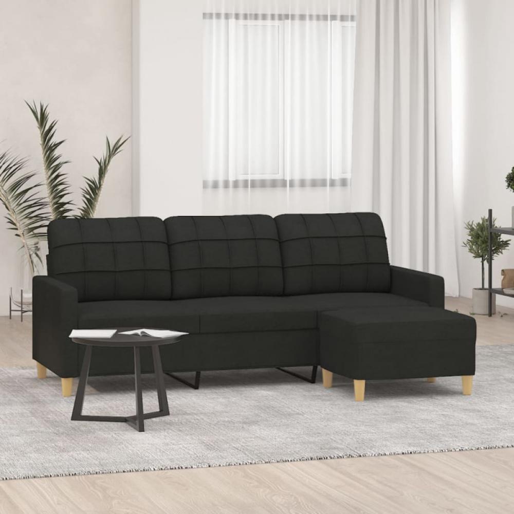 3-Sitzer-Sofa mit Hocker Schwarz 180 cm Stoff (Farbe: Schwarz) Bild 1
