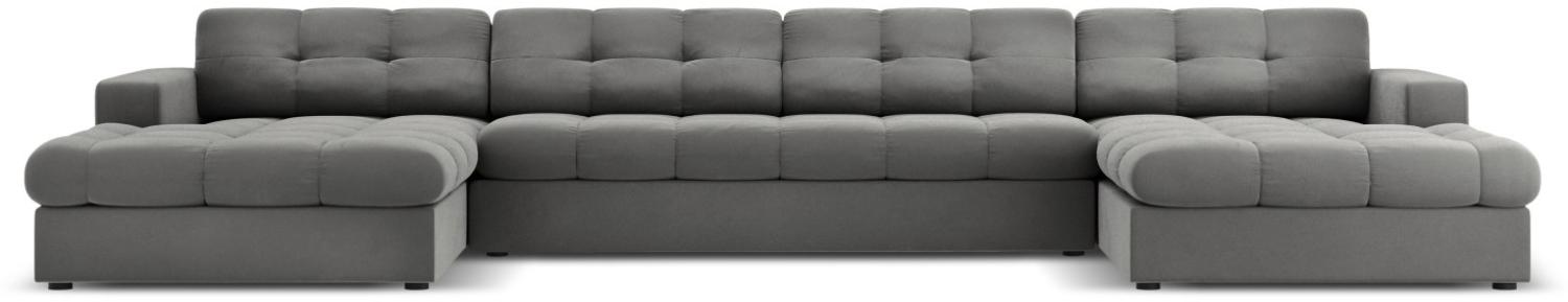 Micadoni 5-Sitzer Samtstoff Panorama Sofa Justin | Bezug Light Grey | Beinfarbe Black Plastic Bild 1