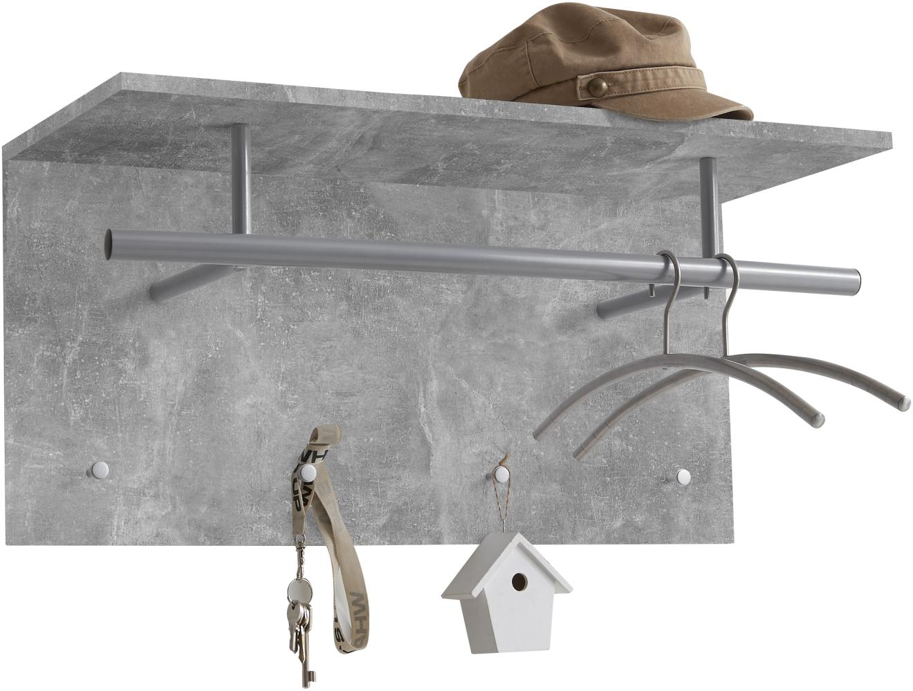 FMD Möbel - SPOT - Wandgarderobe mit Kleiderstange und 4 Haken - melaminharzbeschichtete Spanplatte - Beton LA - 72 x 34,5 x 29,3cm Bild 1