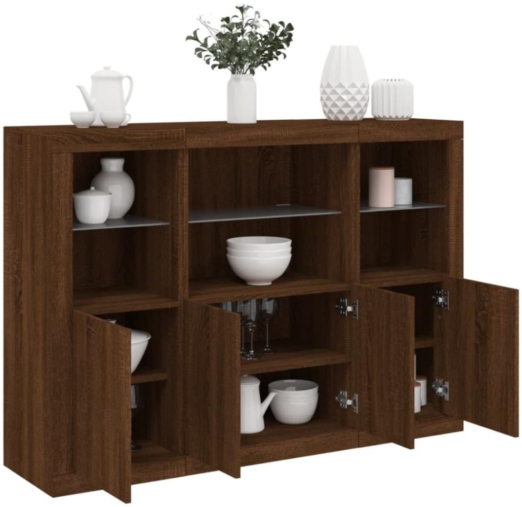 vidaXL Sideboards mit LED-Leuchten 3 Stk. Braun Eichen-Optik Bild 1