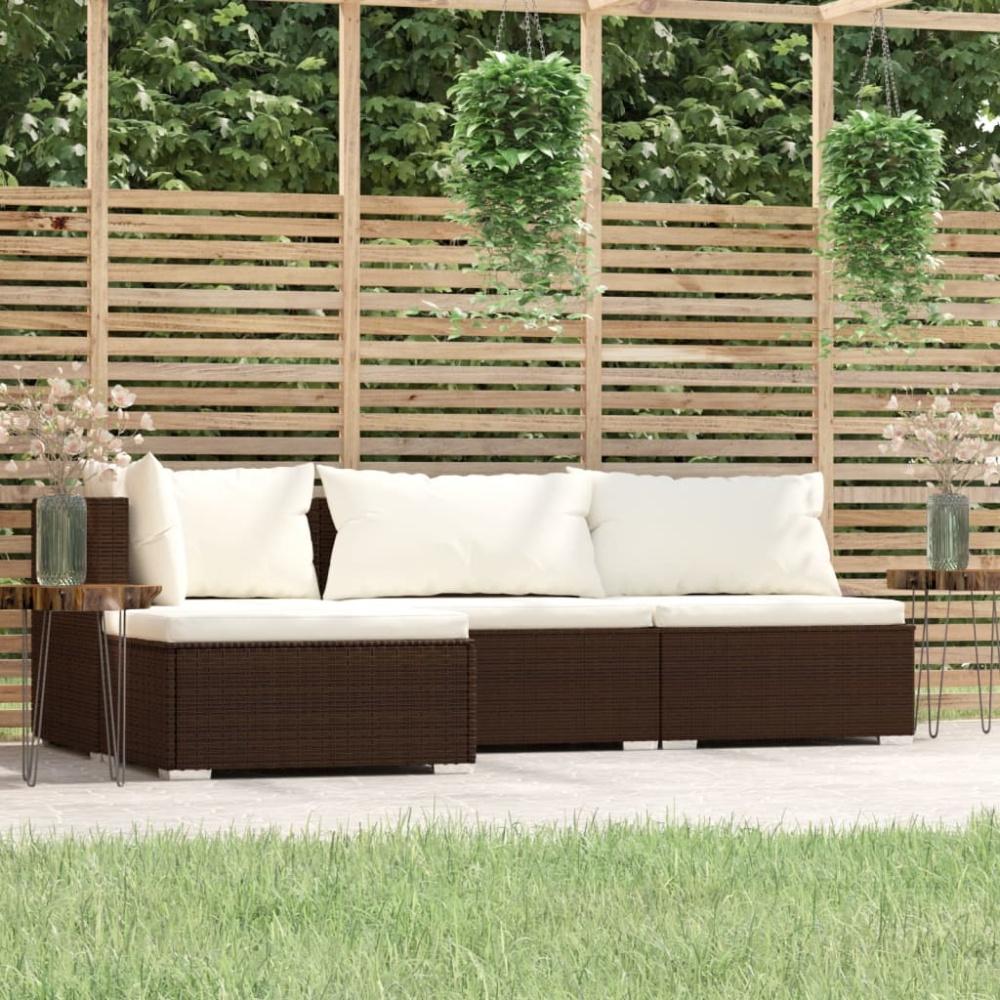 vidaXL 4-tlg. Garten-Lounge-Set mit Auflagen Braun Poly Rattan Bild 1