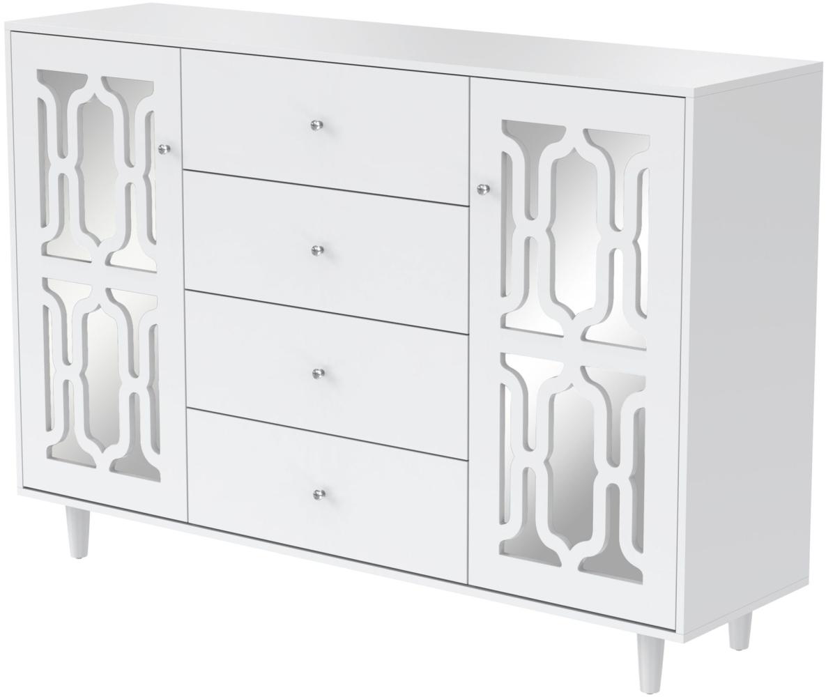 Merax Sideboard Anthem, mit verspiegelten Glastüren und vier Schubladen, Kommode im Landhausstil, Anrichte, Küchenschrank Bild 1