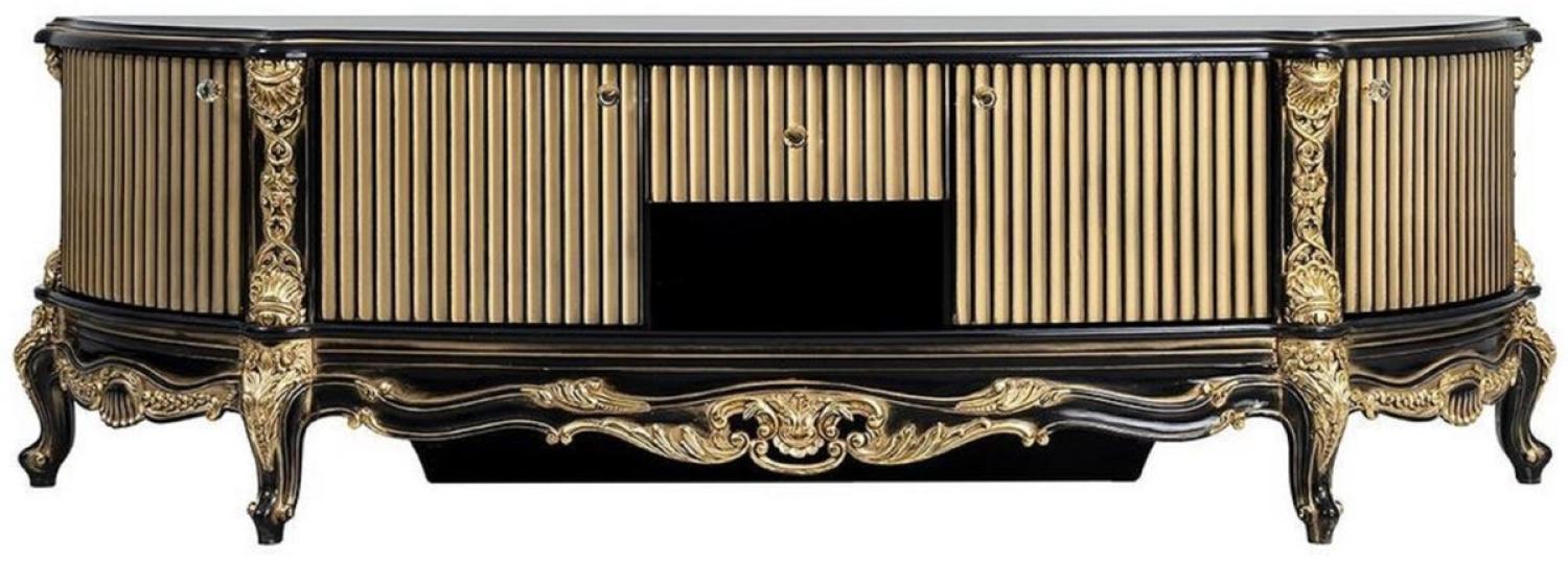Casa Padrino Luxus Barock TV Schrank Schwarz / Gold - Prunkvolles Massivholz Sideboard mit 4 Türen und Schublade - Barock Wohnzimmer Möbel Bild 1