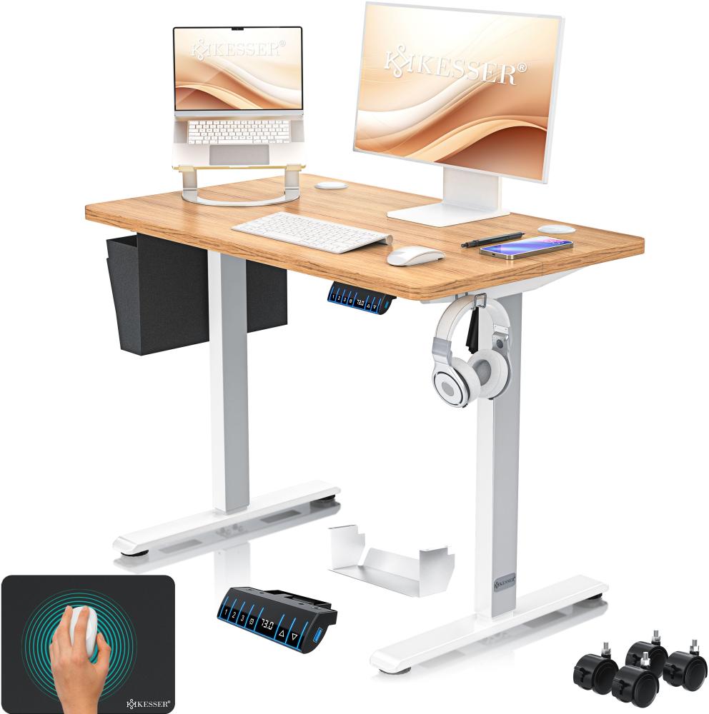 KESSER® Höhenverstellbarer Schreibtisch elektrisch | Ergonomisch Steh-Sitz Schreibtisch | 3-Funktions-Memory Steuerung | Inkl. 360° Rollen & USB-Ladeanschluss | Computertisch für Homeoffice Beige, 100 x 60 cm Bild 1